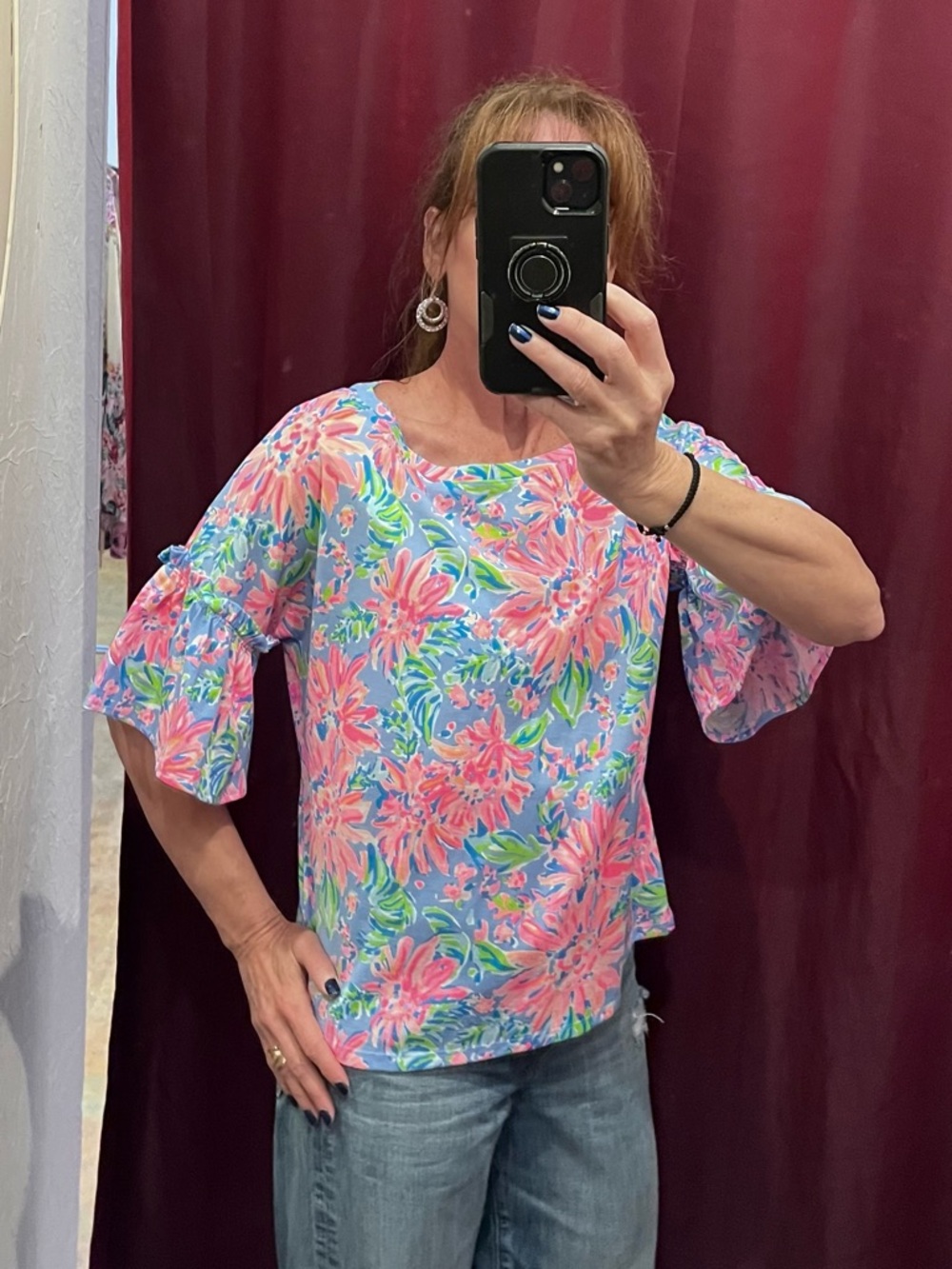 Lilly Pulitzer Pink & Blue Floral Bell-Sleeve Blouse